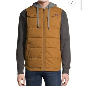 Wrangler Workwear Hooded Vest Mens XL Brown Canvas Quilted Rugged Western